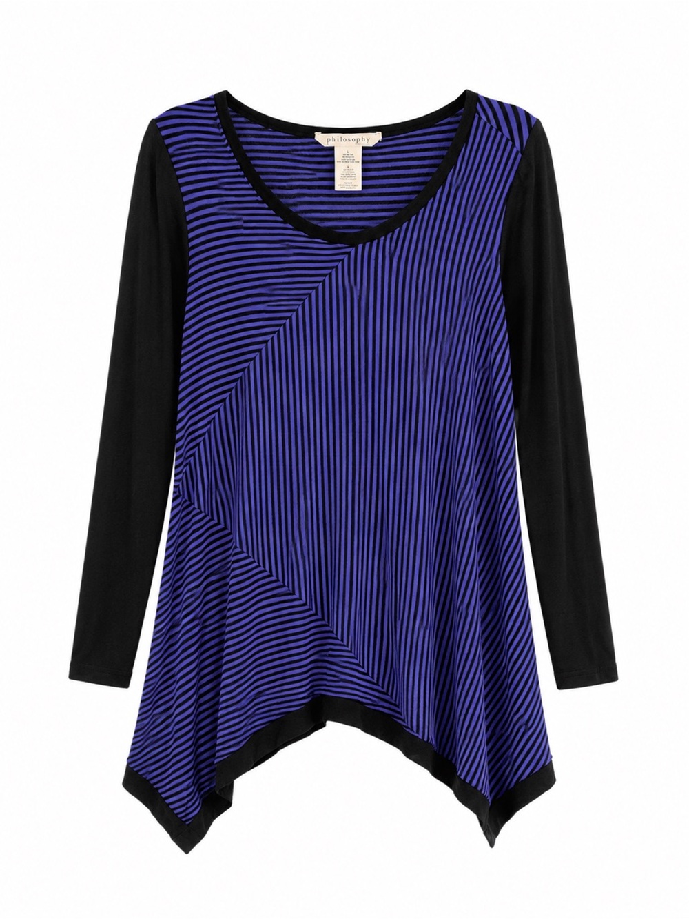 Philosophy Women Tunic Top Asymmetrical Striped Black Blue Size L